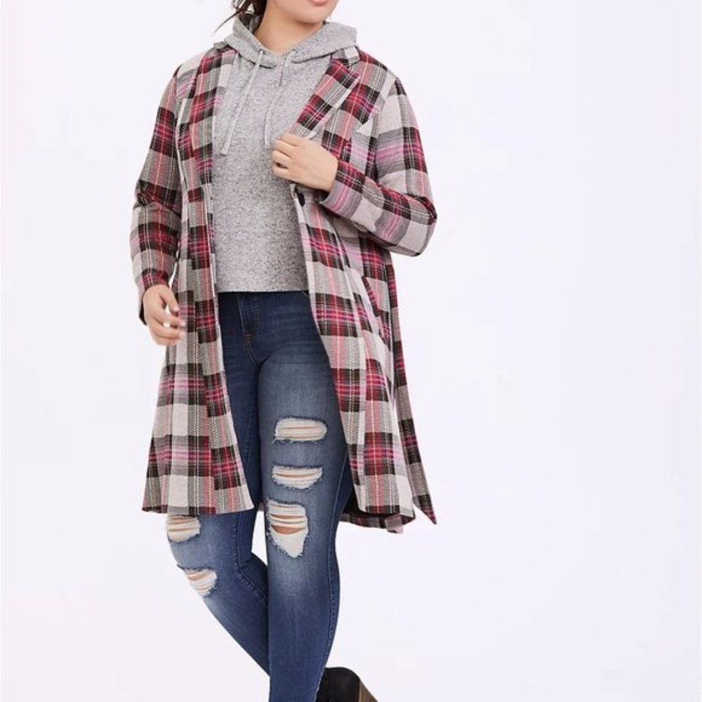 Torrid 1/2/3/4X Jacket Blazer Coat Pink Plaid Midi